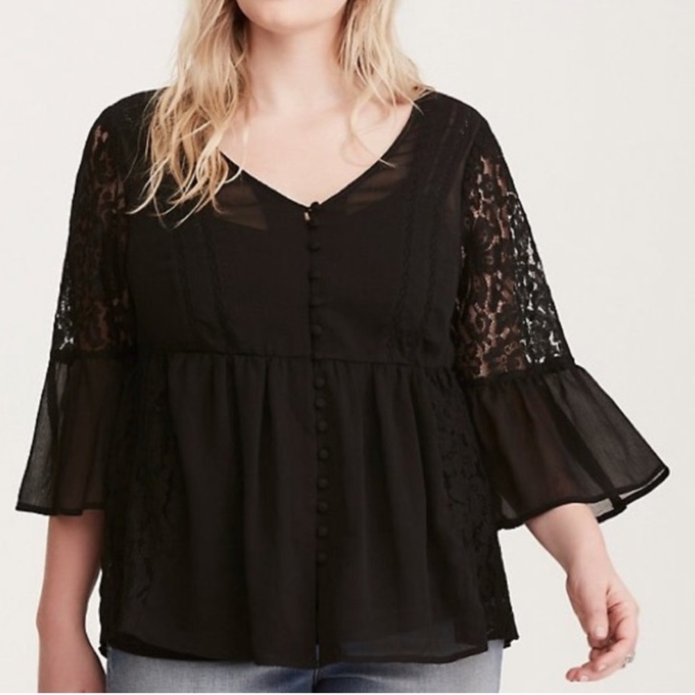 TORRID Bohemian Flowy Top Bell Sleeve Lace Blouse/Top Sz 00 ( 10 M-L )